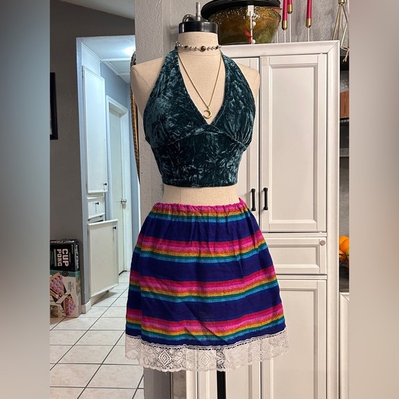 Mexican Mini Skirt Vibrant Striped Boho Summer Spring Feista Cinco De Mayo small - Picture 8 of 8